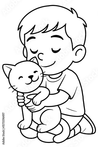 My Furry Friend Cute Boy and Cat