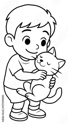 My Furry Friend Cute Boy and Cat