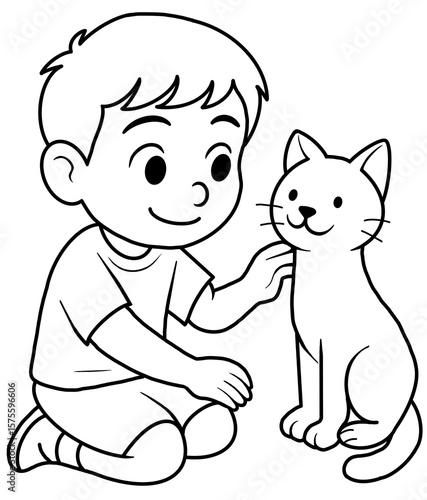 My Furry Friend Cute Boy and Cat