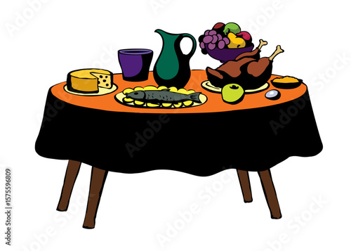 Vector drawing. Tasty feast food