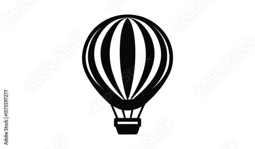 Classic hot air balloon silhouette with vertical stripes and basket