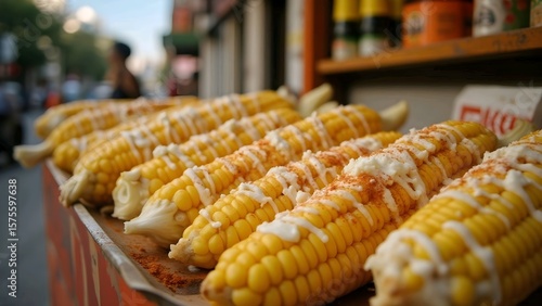Wallpaper Mural Grilled corn on the cob, slathered with butter and cheese, arranged neatly on a street food vendor's cart. Torontodigital.ca