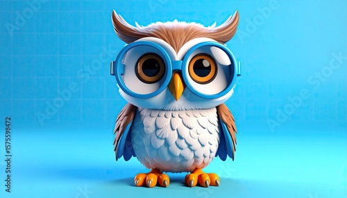 Cute owl with glasses on a blue background