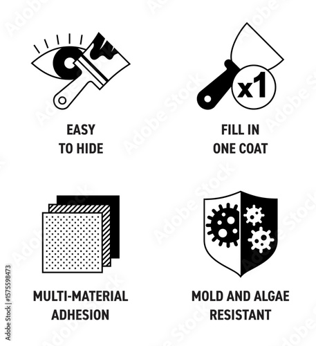 Spackling icons - Multi-material adhesion, mold, algae resistant, Easy to hide, Fill in 1 coat