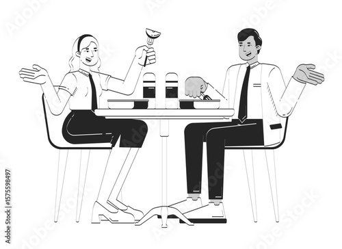 Foto Diverse colleagues lunch break together doodle lineart illustration