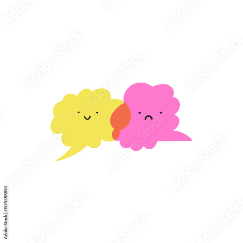 Positive and sad faces. Colorful speech bubbles. Illustration on white background.