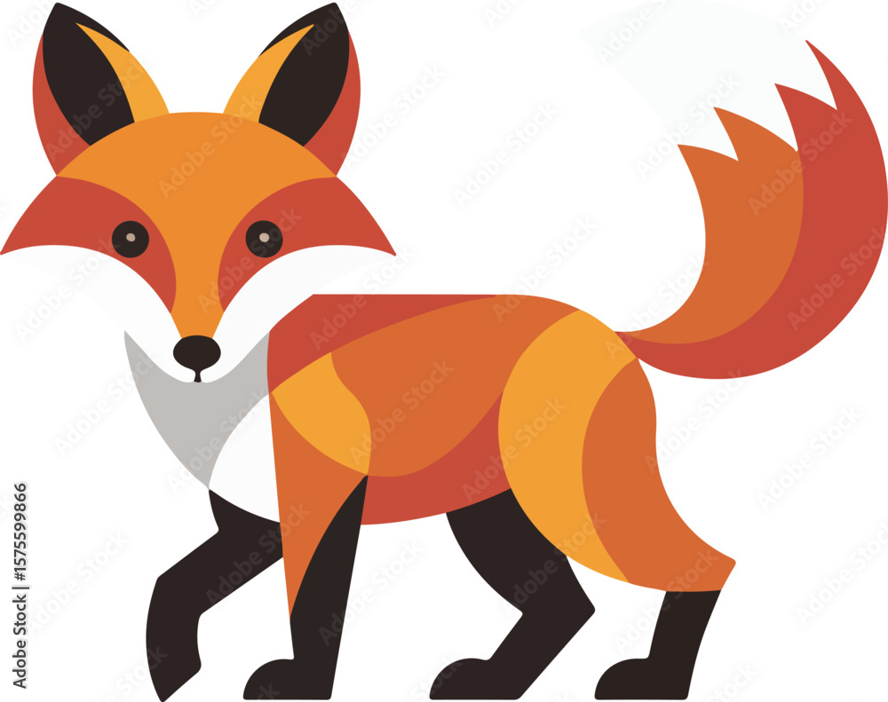 Obraz premium A cute and stylized fox in a geometric illustration style Transparent vector png