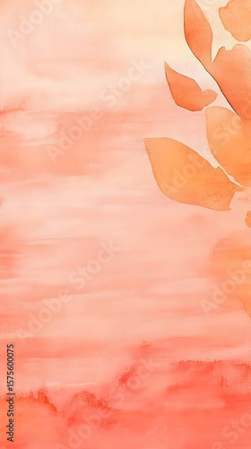 Abstract Watercolor Background Peach Coral Orange Leaves