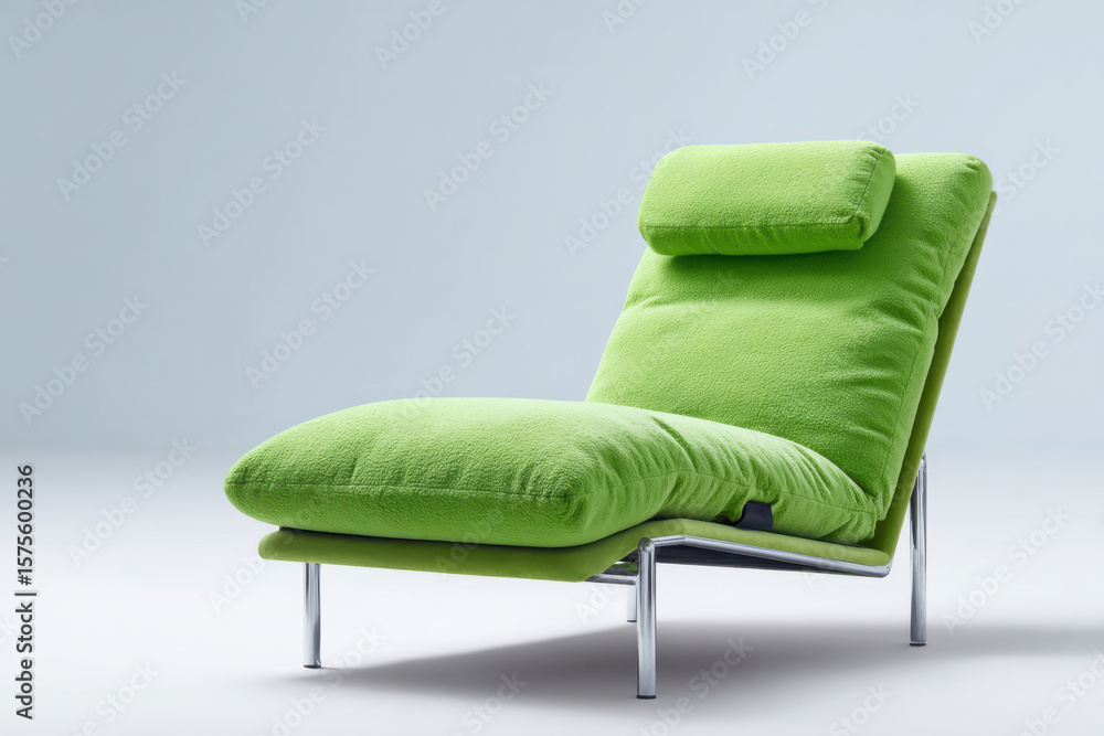 Fototapeta premium Modern green chaise lounge relaxing on white background