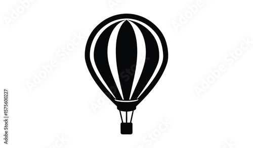 Classic hot air balloon silhouette with vertical stripes on white background