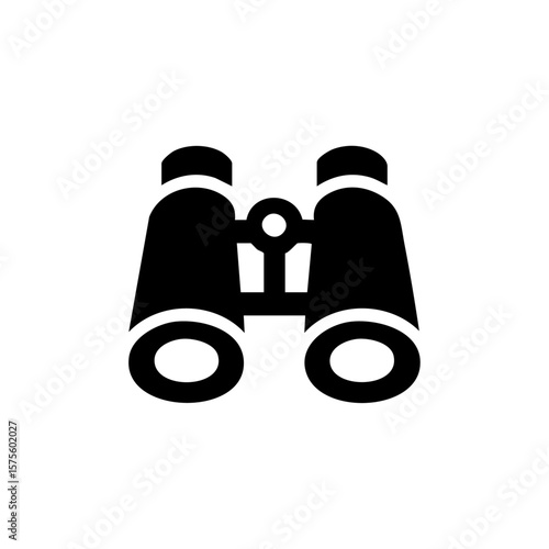 Simple black binoculars icon symbolizing exploration, future vision, opportunity seeking, and strategic observation.
