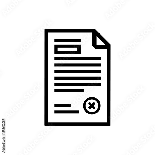 Minimalist vector icon of a fraudulent invoice with a cancellation mark, representing scam or document rejection.
