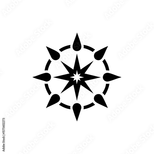 Compass-inspired circular icon with water droplet pointers symbolizing emotional direction, guidance, or healing journey.