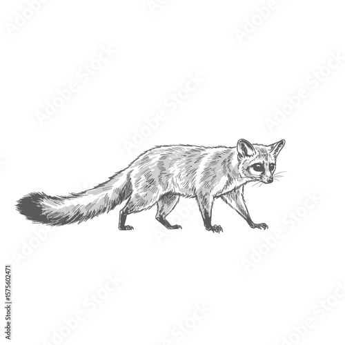A detailed sketch of a sleek red fox prowling stealthily through dense forest undergrowth. The illustration captures the fox's fur,