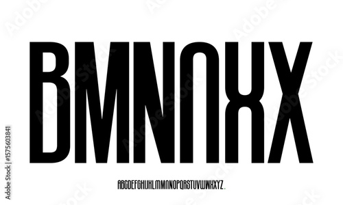 Tall font isolated. Extra condensed alphabet. High narrow letters. Long and slim font. UppercaseVector illustration