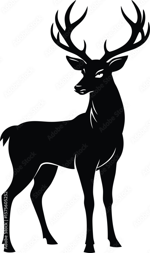 Fototapeta premium Majestic Black Silhouette of a Stag with Large Antlers