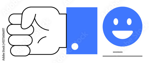 Fist bump with happy face conveys encouragement, agreement, collaboration, positivity, teamwork. Ideal for communication, motivation, support, teamwork agreement trust simple landing page