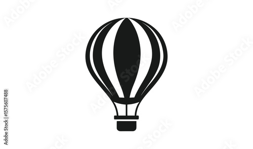 Classic black and white hot air balloon silhouette icon for travel and adventure