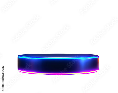 Round LED Podium with Animated Light Rings and Futuristic Glow, Side View, Isolated on Transparent Background