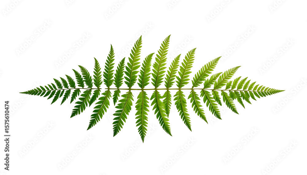 Symmetrical Green Fern Leaf Isolated on White Background - Ideal for Nature, Botanical, Freshness, Environment, and Decorative Design Concepts