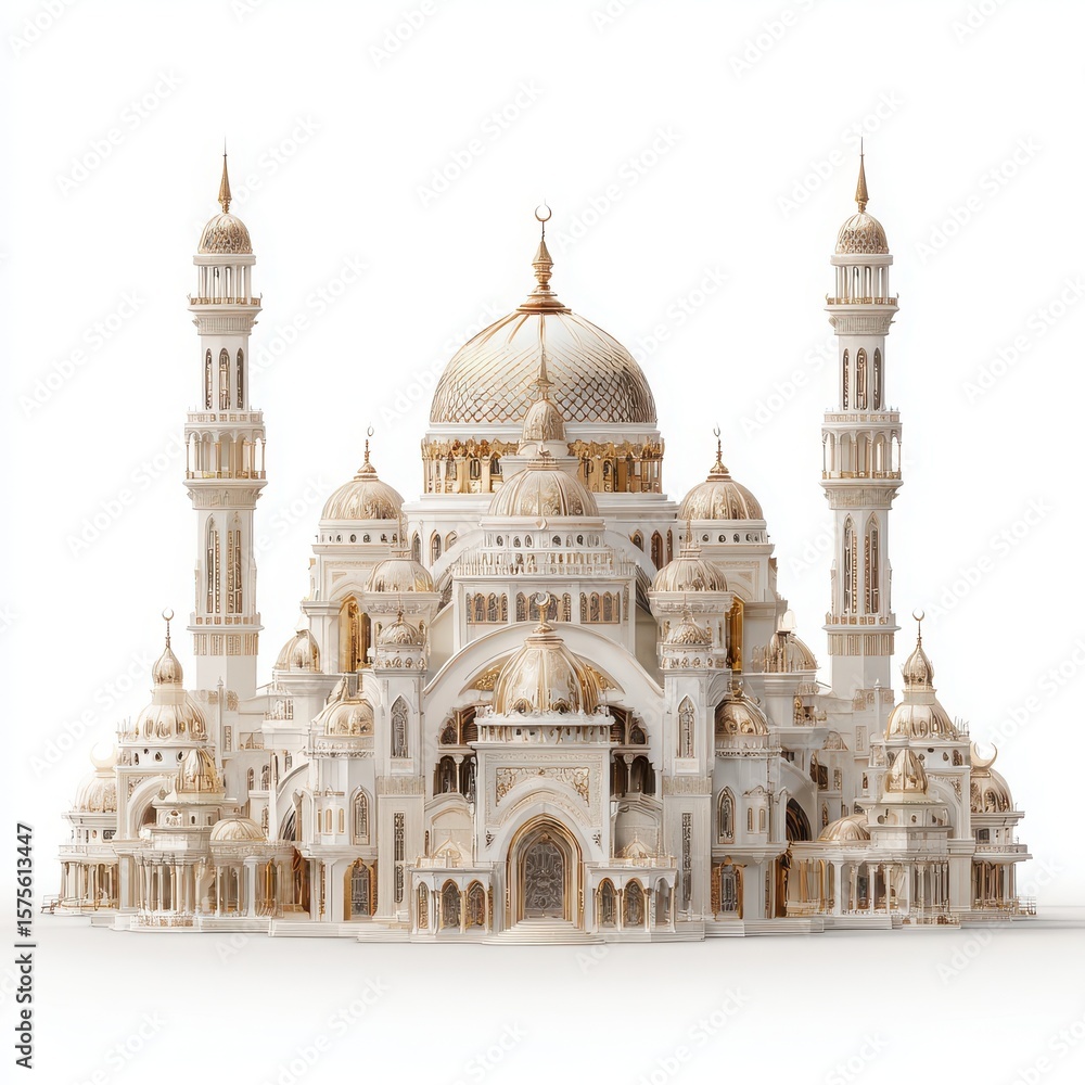 Obraz premium Grand mosque architectural model isolated on white background