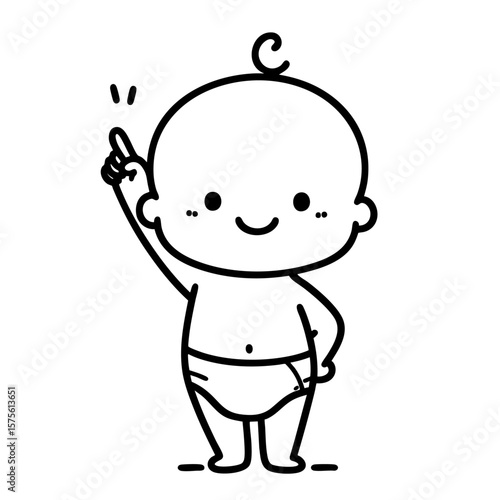 Adorable Baby in Diaper, Happy and Curious