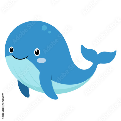 Cute cartoon whale animal fish vector icon on white background.