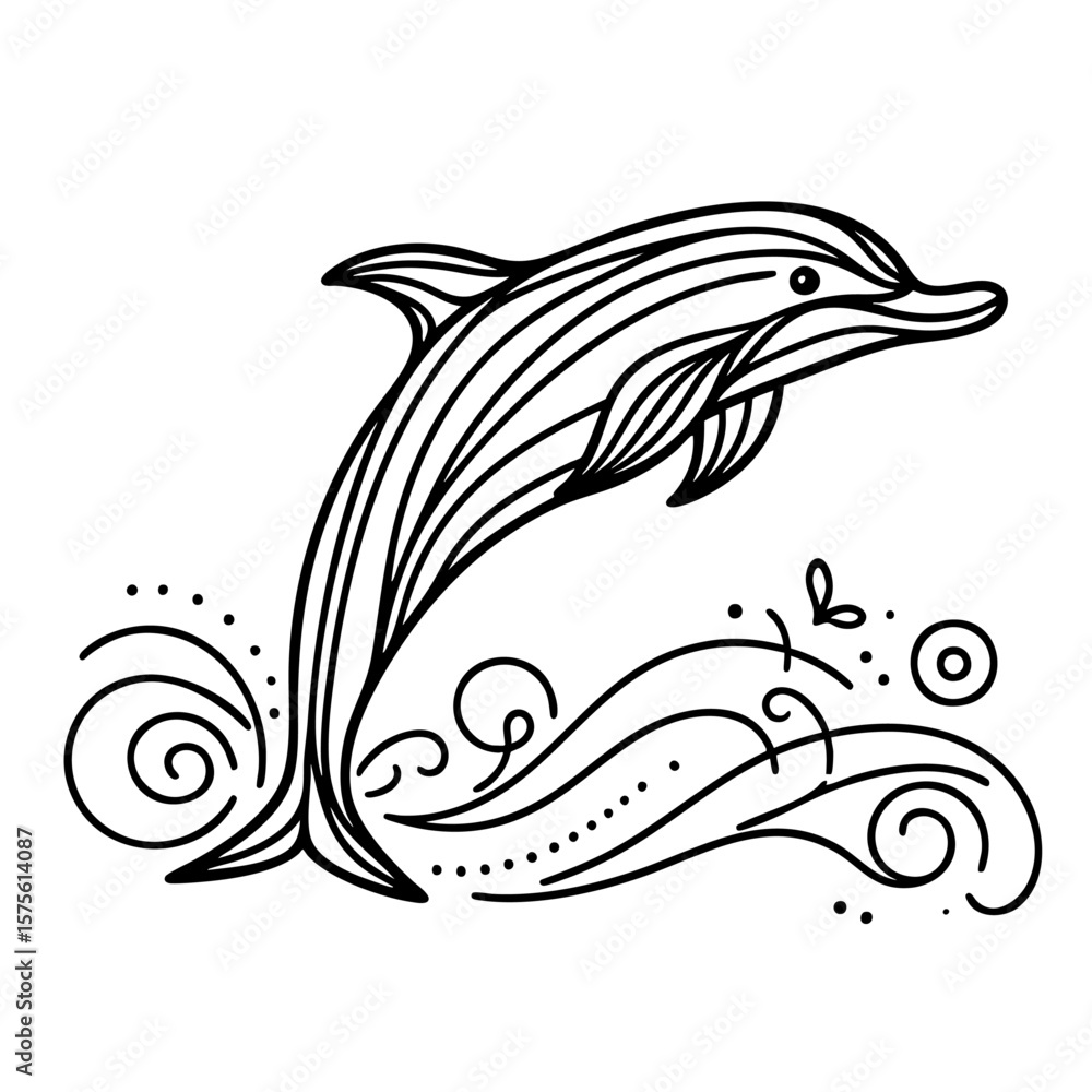 Fototapeta premium Elegant Leaping Dolphin: Ocean Wildlife Line Art