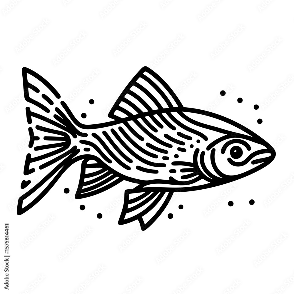 Fototapeta premium Line Art Fish: Elegant Aquatic Animal Illustration