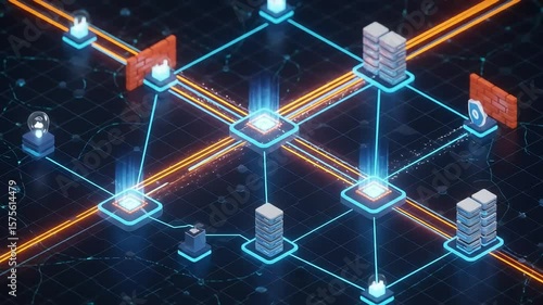 Digital Network Architecture: An intricate digital network architecture of interconnected nodes and pathways, forming a complex technological ecosystem symbolizing connectivity and data flow.