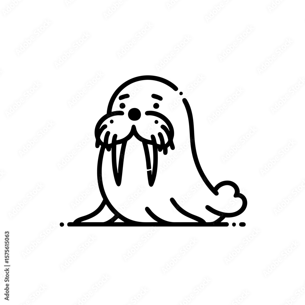 Fototapeta premium Adorable Walrus Line Art: Cute Arctic Animal Illustration