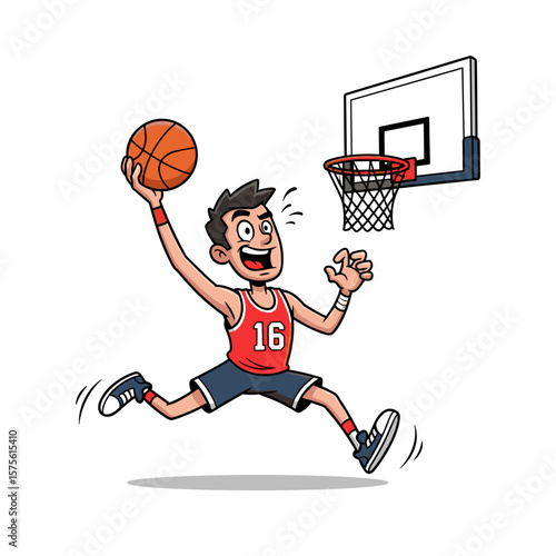 Cartoon basketball player dunking
