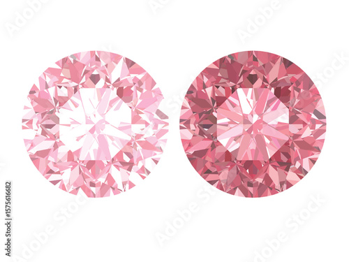 Pink light and intense color round diamond and gems brilliant cut, which is designed to maximize light reflection and brilliance.