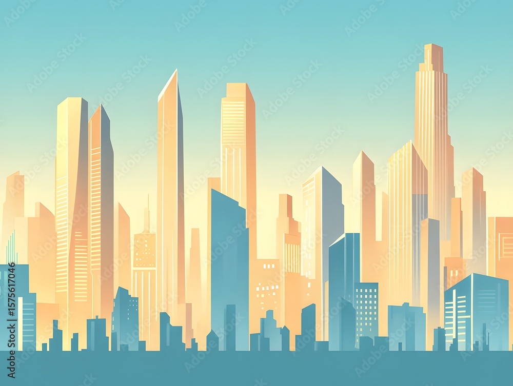 Obraz premium Sunrise Cityscape Skyline Modern Buildings Urban Panorama