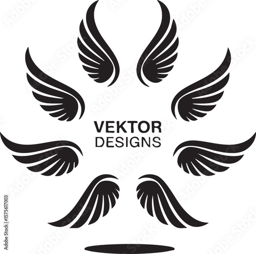 Elegant Black Wings Design Vector Set Graphic Elements for Logos and Branding