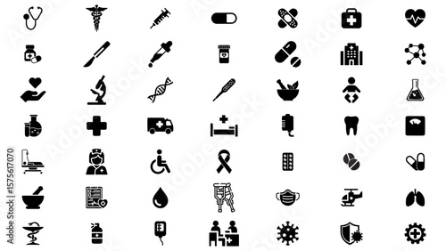 set medicine and health icon silhuette vector