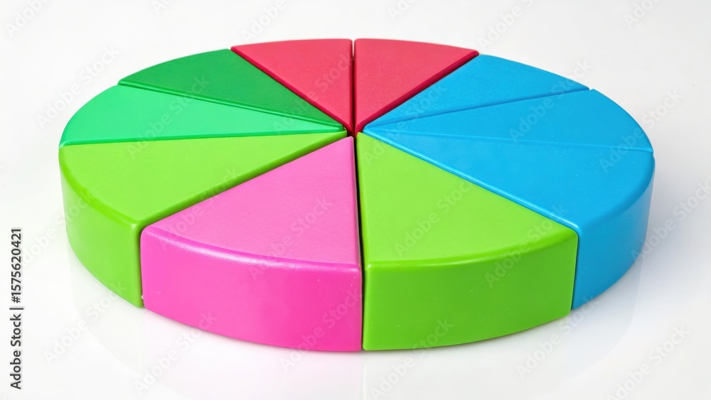 Obraz premium T Bank Colorful pie shape divided into segments, showcasing vibrant hues of pink, green, blue, and red.