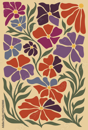 Aesthetic vintage botanical art for boho, hippie, or mid-century modern design lovers.