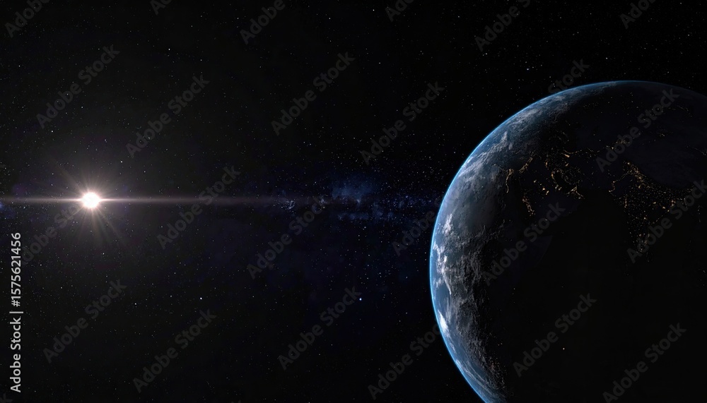 Obraz premium Earth in space with sun flare