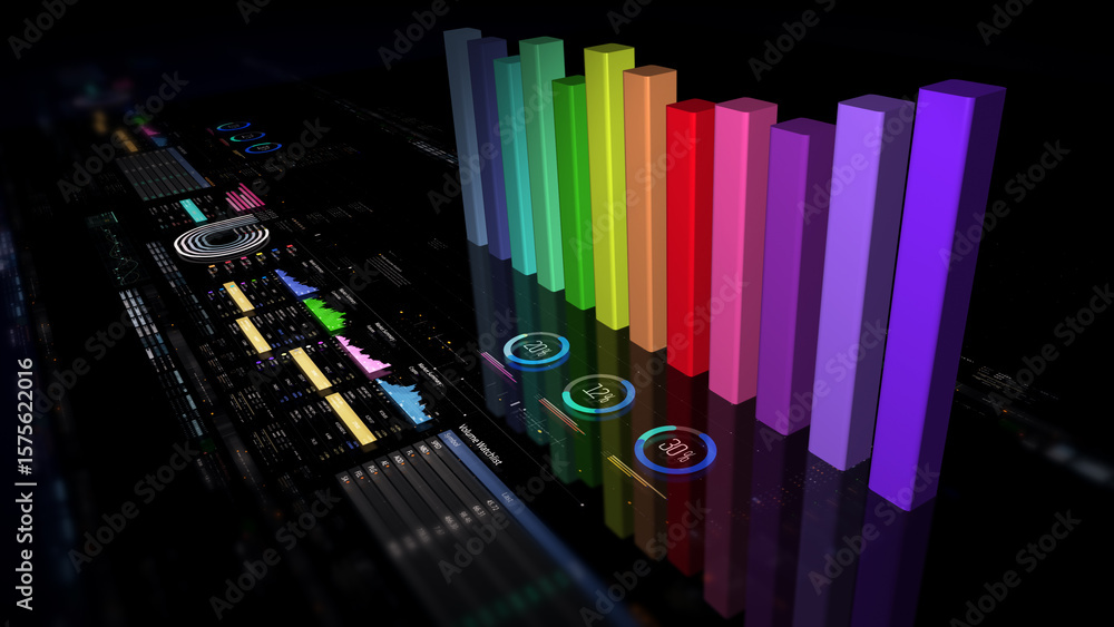 Obraz premium Dynamic data visuals for business info graphics, animated charts, and data-driven insights for a business meeting mock-up. Explore the world of trading, stock exchanges, and crypto