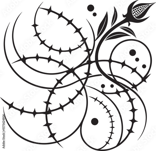 Black silhouette vector illustration of a spider on its web, spanning between branches against a winter sky