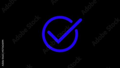 Obraz na plátně Approved icon in a blue circle displaying confirmation and completeness on black