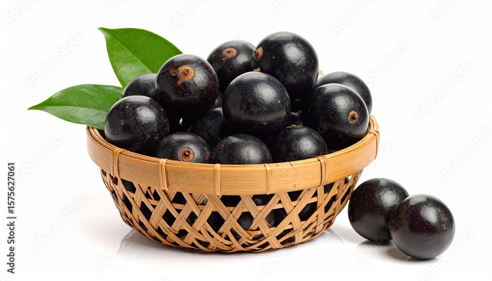 Dark purple berries in a light brown woven basket Dark purple berries in a light brown woven basket