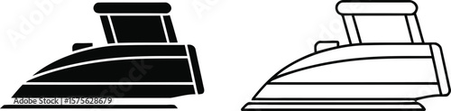 Modern steam iron icon and silhouette for laundry and household chores