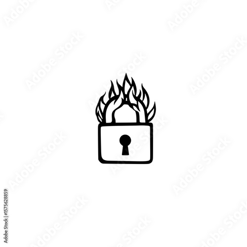 Padlock in Flames Showing Concept of Protection Failure Crisis and Emotional Turmoil Symbol