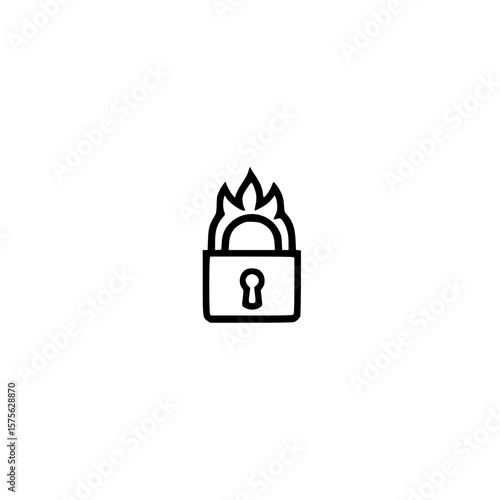 Destroyed Padlock on Fire Representing Security Breach Loss of Control and Unlocked Boundaries