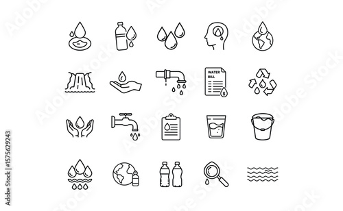 Collection of Black and White Water Related Icons and Symbols.