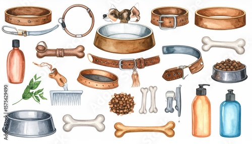 Dog accessories watercolor illustration (1)