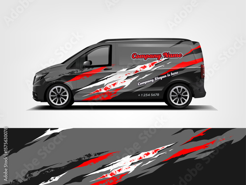 Black and Red Van Wrap – Aggressive Grunge Stripe Graphic for Fleet Vehicles