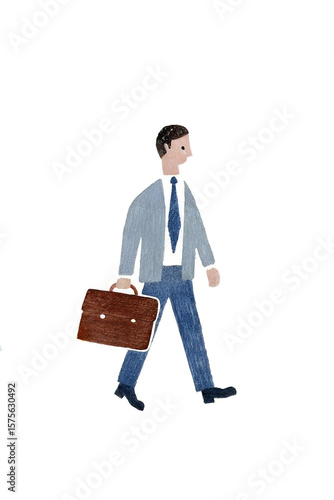 hand drawn illustration Businessman walking with briefcase

